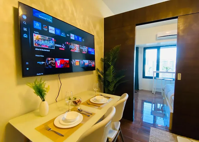 Tropical Chic Escape With Lights View- Modern Scandi Apartment Manila